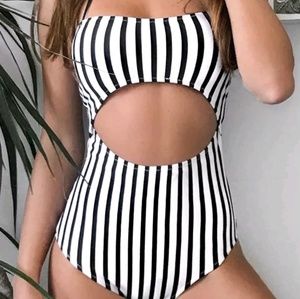 Black & white striped bathing suit